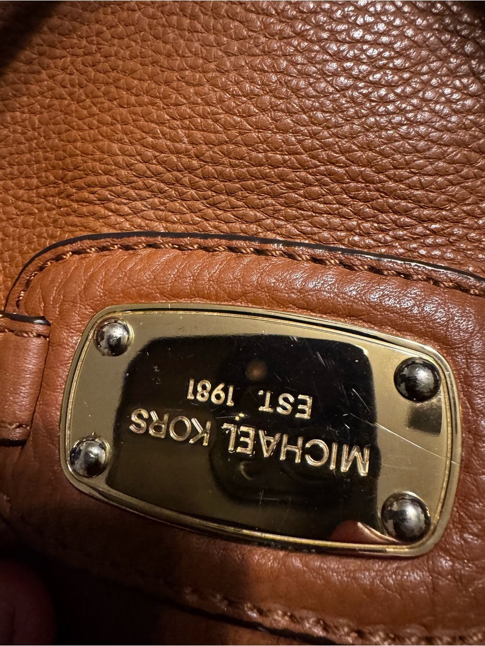 Michael Kors Men's Leather Shoulder Bag in Cognac Brown with Gold Hardware